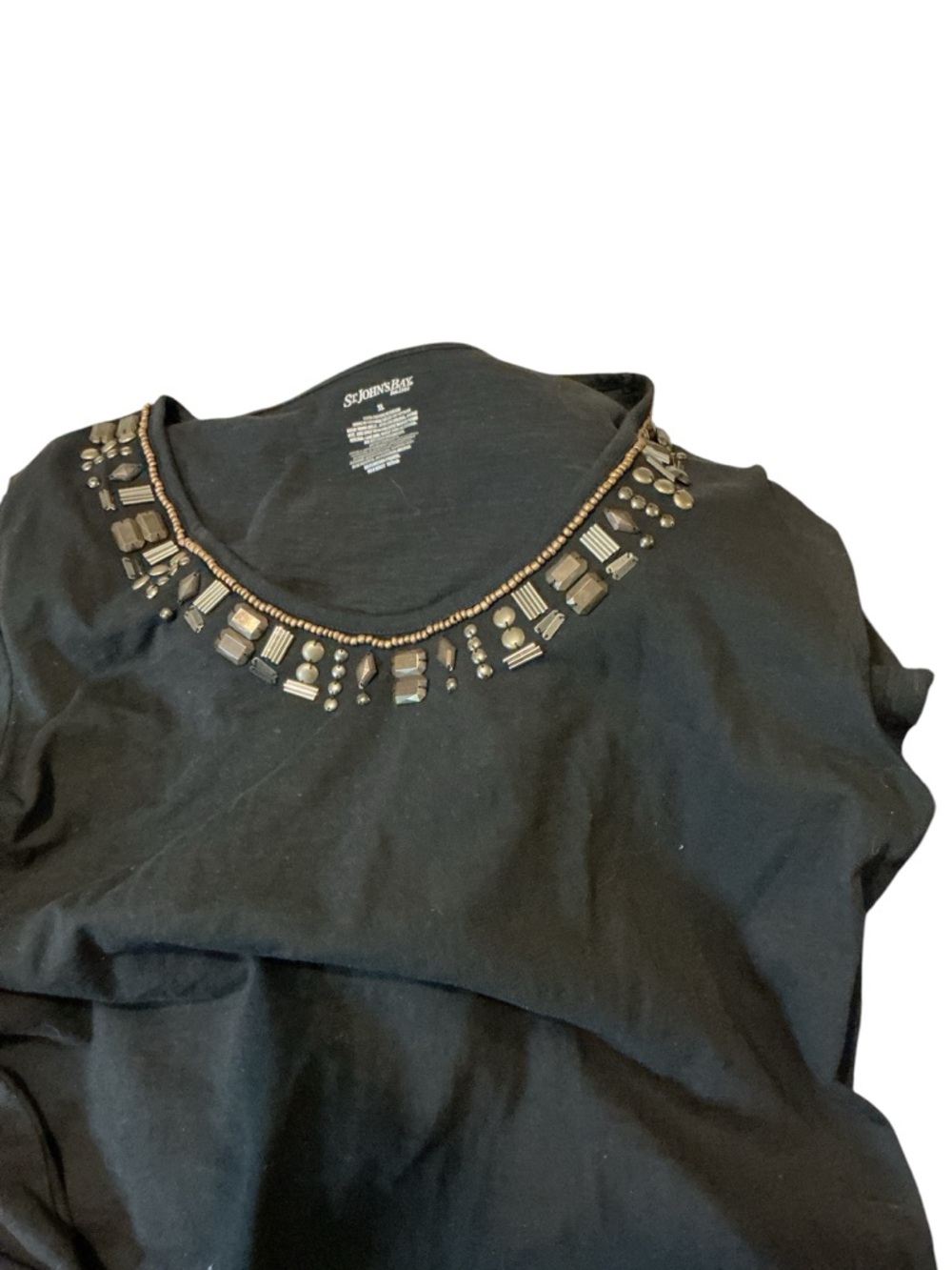 St. John's Bay Black Tee with Metallic Beaded Neckline